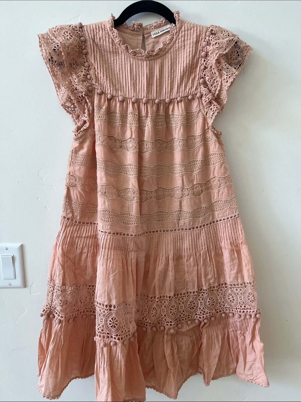 Ulla Johnson Blush Pink Lace-Trim Dress